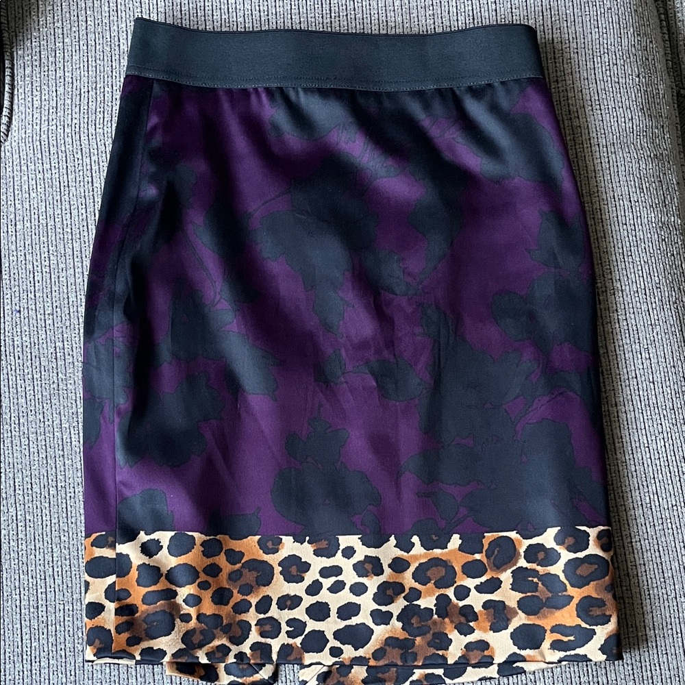 Express Purple and Black Pencil Skirt with Leopard Trim